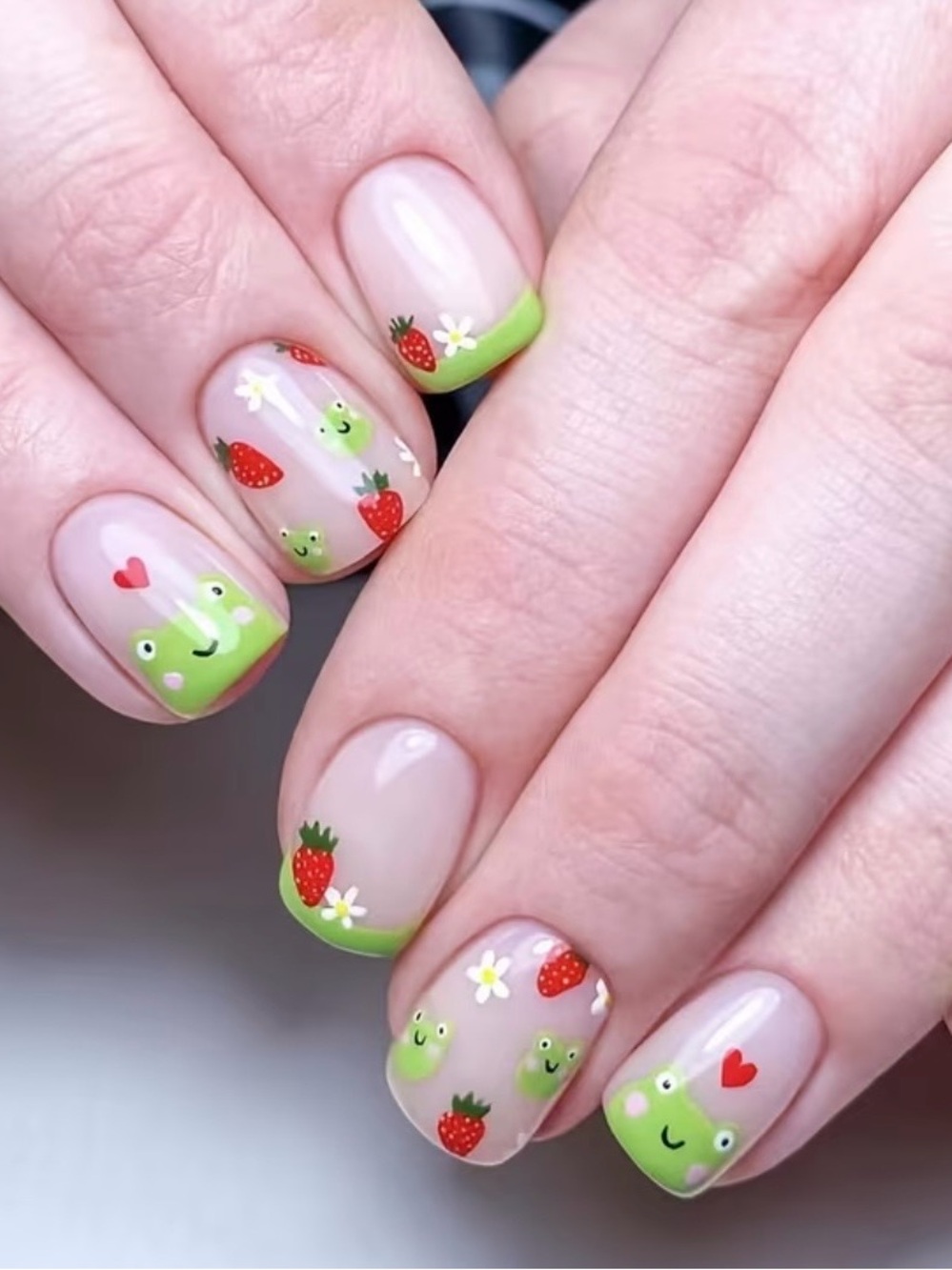 Cute Frog & Strawberry Press On Nails